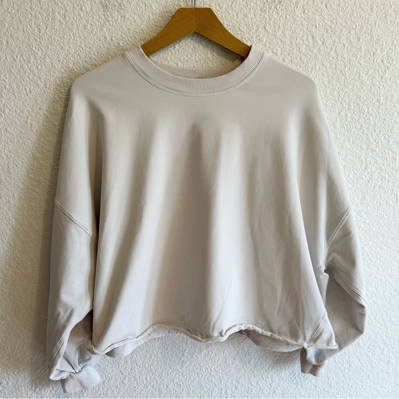 lululemon athletica Tops - Lululemon Perfectly Oversized Cropped Crew Pullover Sweatshirt Bone Women’s 18